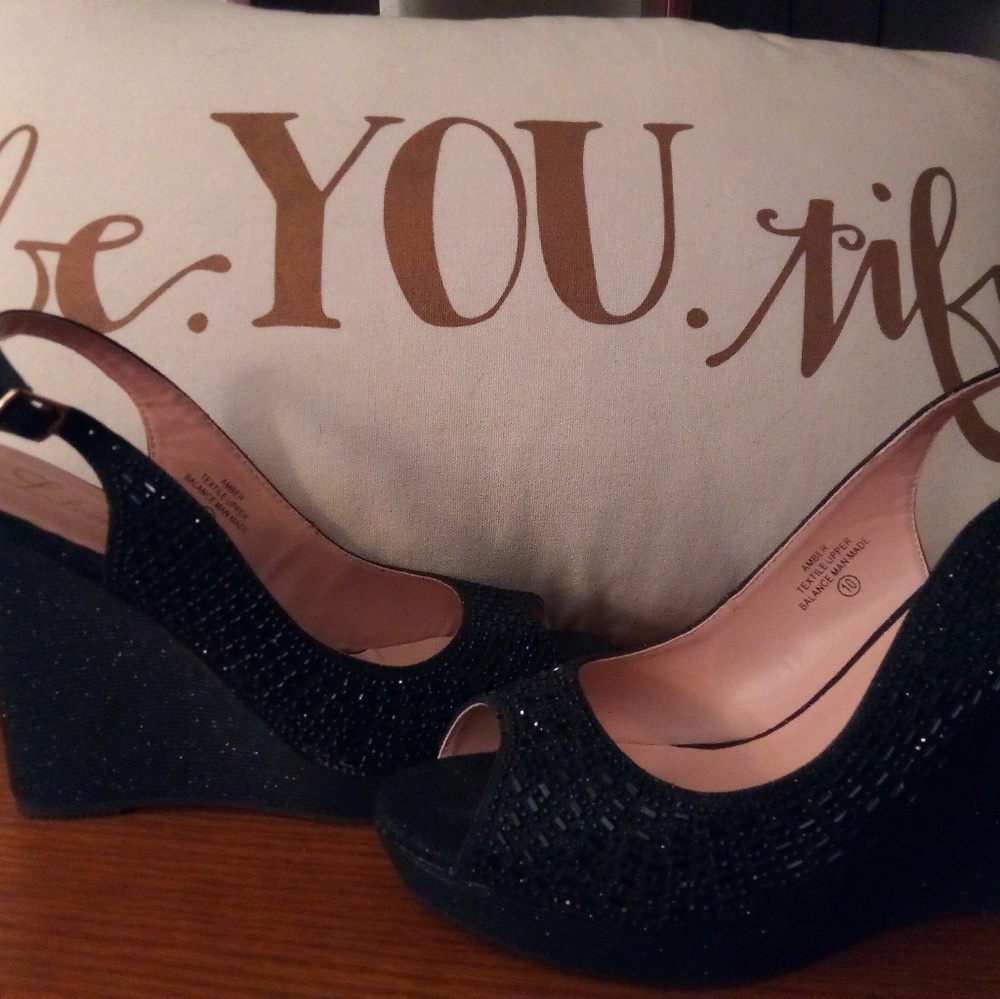 Black, sequined festive wedges.  These are new aw.